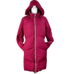 Land's End Raspberry Down Puffer Knee Length Coat Jacket Puffer